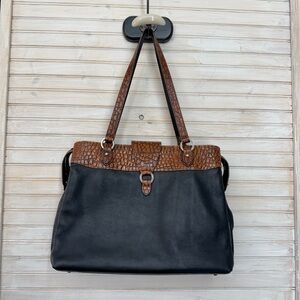 Jack Georges Black and Brown Women's Leather Computer Office Tote Bag